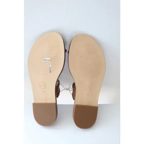 Michael Kors Veronica Flat Thong Sandals Double Strap MK Logo Brown Size 6 - Picture 6 of 9